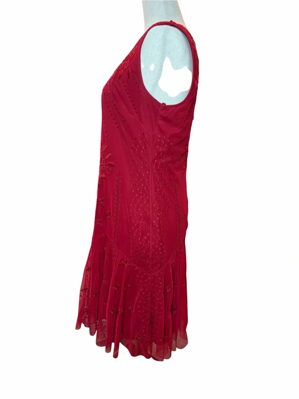 Aidan Mattox Embroidered Mesh Drop Waist Dress - Picture 5 of 12